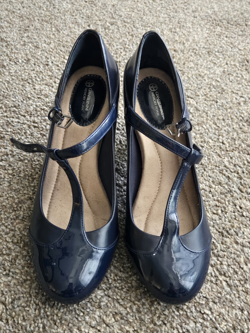 Giani Bernini Navy Patent T-Strap Mary Jane Heels